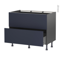 Meuble de cuisine gris - Sous évier - Faux tiroir haut - TIA Bleu - 1 tiroir - L100 x H70 x P58 cm