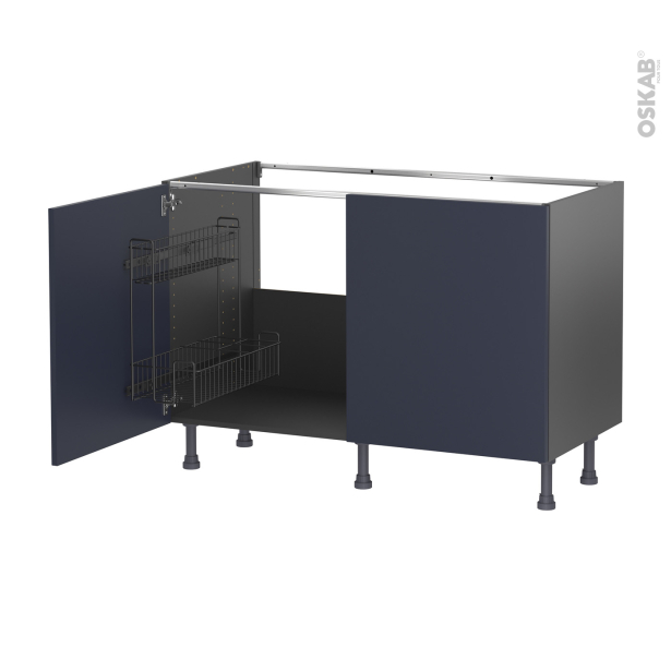 Meuble de cuisine gris Sous évier <br />TIA Bleu nuit, 2 portes lessiviel, L120 x H70 x P58 cm 