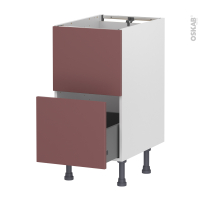Meuble de cuisine - Sous évier - Faux tiroir haut - TIA Rouge terracotta - 1 tiroir - L40 x H70 x P58 cm