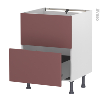 Meuble de cuisine - Sous évier - Faux tiroir haut - TIA Rouge terracotta - 1 tiroir - L60 x H70 x P58 cm
