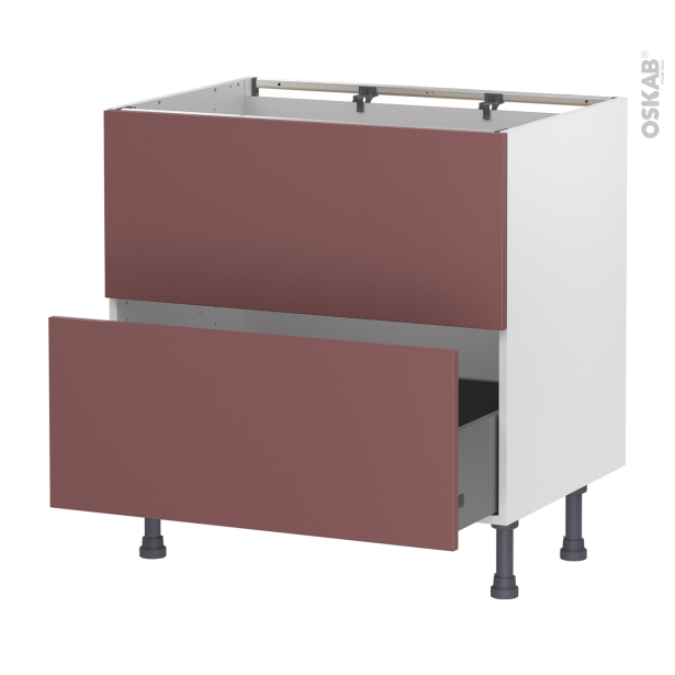 Meuble de cuisine Sous évier <br />Faux tiroir haut, TIA Rouge terracotta, 1 tiroir, L80 x H70 x P58 cm 