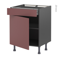 Meuble de cuisine gris - Bas - TIA Rouge terracotta - 1 porte 1 tiroir - L60 x H70 x P58 cm