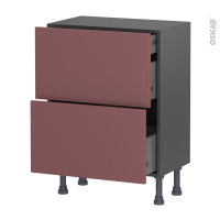 Meuble de cuisine gris - Casserolier - TIA Rouge terracotta - 2 tiroirs 1 tiroir à l'anglaise - L60 x H70 x P37 cm
