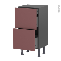 Meuble de cuisine gris - Casserolier - TIA Rouge terracotta - 2 tiroirs 1 tiroir à l'anglaise - L40 x H70 x P37 cm