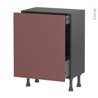 Meuble de cuisine gris - Bas coulissant - TIA Rouge terracotta - 1 porte 1 tiroir à l'anglaise - L60 x H70 x P37 cm