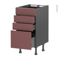 Meuble de cuisine gris - Casserolier - Faux tiroir haut - TIA Rouge terracotta - 3 tiroirs - L40 x H70 x P58 cm