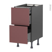 Meuble de cuisine gris - Casserolier - TIA Rouge terracotta - 2 tiroirs 1 tiroir à l'anglaise - L40 x H70 x P58 cm