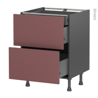 Meuble de cuisine gris - Casserolier - TIA Rouge terracotta - 2 tiroirs 1 tiroir à l'anglaise - L60 x H70 x P58 cm