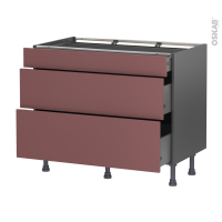 Meuble de cuisine gris - Casserolier - TIA Rouge terracotta - 3 tiroirs - L100 x H70 x P58 cm