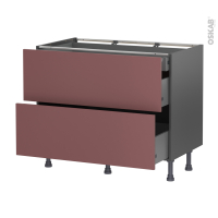 Meuble de cuisine gris - Casserolier - TIA Rouge terracotta - 2 tiroirs 1 tiroir à l'anglaise - L100 x H70 x P58 cm