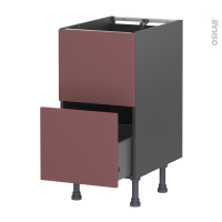 Meuble de cuisine gris - Sous évier - Faux tiroir haut - TIA Rouge terracotta - 1 tiroir - L40 x H70 x P58 cm