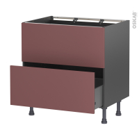 Meuble de cuisine gris - Sous évier - Faux tiroir haut - TIA Rouge terracotta - 1 tiroir - L80 x H70 x P58 cm