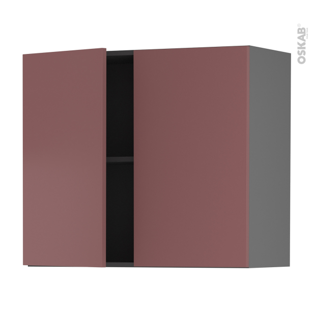 Meuble de cuisine gris Haut ouvrant <br />TIA Rouge terracotta, 2 portes, L80 x H70 x P37 cm 