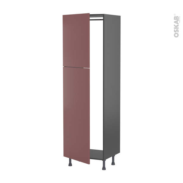 Colonne de cuisine N°2721 gris Armoire frigo encastrable <br />TIA Rouge terracotta, 2 portes, L60 x H195 x P58 cm 