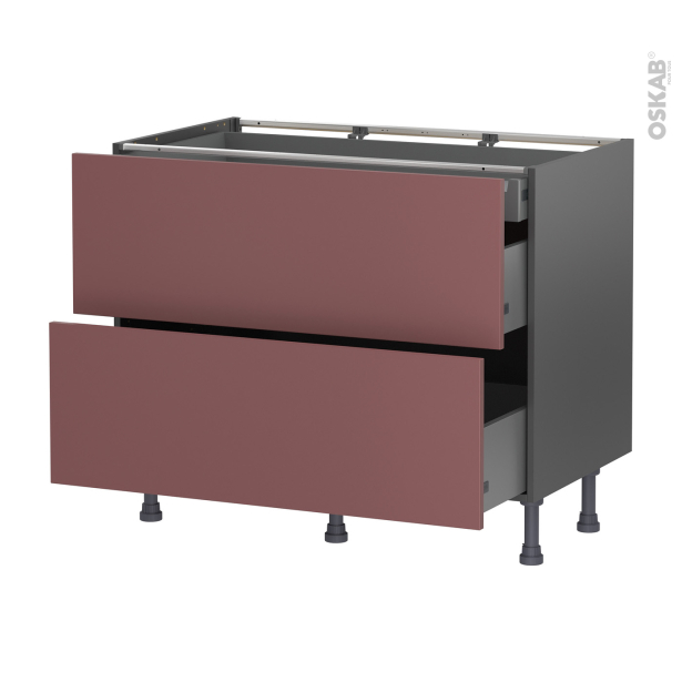 Meuble de cuisine gris Casserolier <br />TIA Rouge terracotta, 2 tiroirs 1 tiroir à l'anglaise, L100 x H70 x P58 cm 