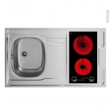 Bloc évier pour kitchenette - plaque de cuisson vitrocéramique - L100 x P60 cm - SOKLEO
