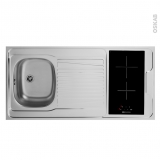 Bloc évier pour kitchenette - plaque de cuisson vitrocéramique - 4 sécurités - L120 x P60 cm - SOKLEO
