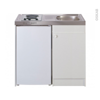Kitchenette électrique avec minuteur - Meuble sous évier blanc - Avec Réfrigérateur - L100 x H93 x P60 cm - SOKLEO