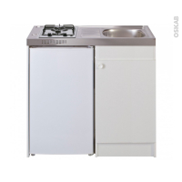 Kitchenette gaz - Meuble sous évier blanc - Avec Réfrigérateur - L100 x H93 x P60 cm - SOKLEO