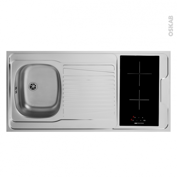 Bloc évier pour kitchenette - plaque de cuisson vitrocéramique - 4 sécurités - L120 x P60 cm - SOKLEO