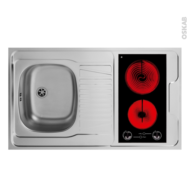 Bloc évier pour kitchenette plaque de cuisson vitrocéramique L100 x P60 cm  SOKLEO - Oskab