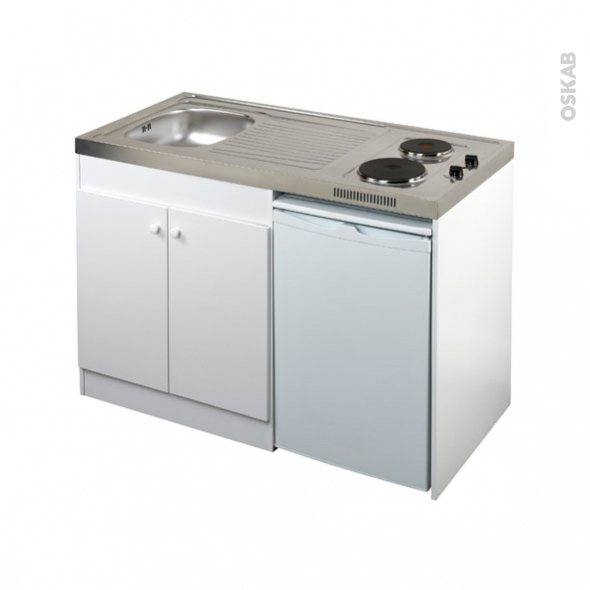 Kitchenette électrique Meuble sous évier blanc <br />Avec Réfrigérateur, L120 x H93 x P60 cm, SOKLEO 