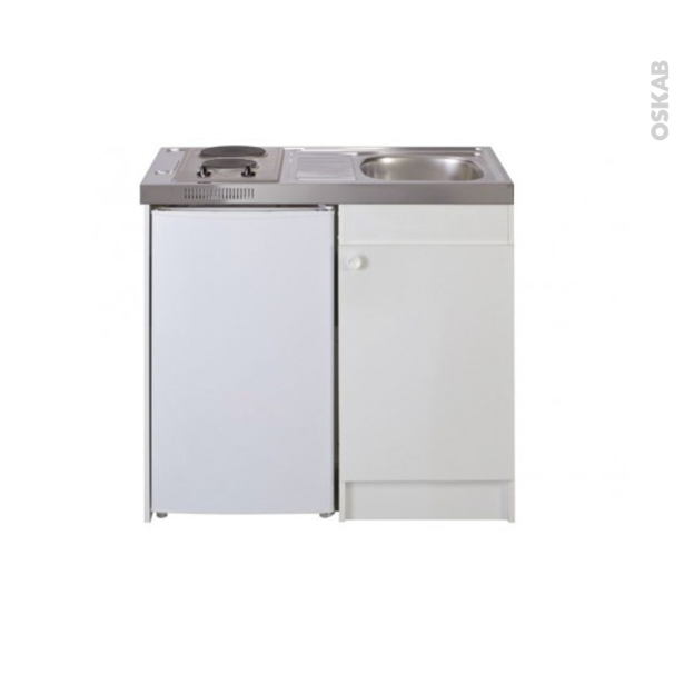 Kitchenette électrique Meuble sous évier blanc <br />Avec Réfrigérateur, L100 x H93 x P60 cm, SOKLEO 