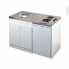 #Kitchenette électrique Meuble sous évier blanc <br />Avec Réfrigérateur, L120 x H93 x P60 cm, SOKLEO 