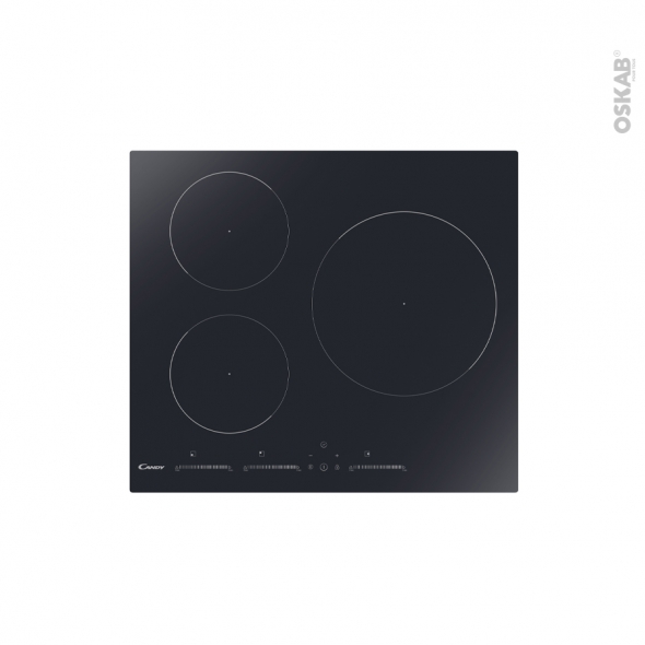 Plaque Induction - 3 foyers - Verre Noir - CANDY - CIS633MCTT