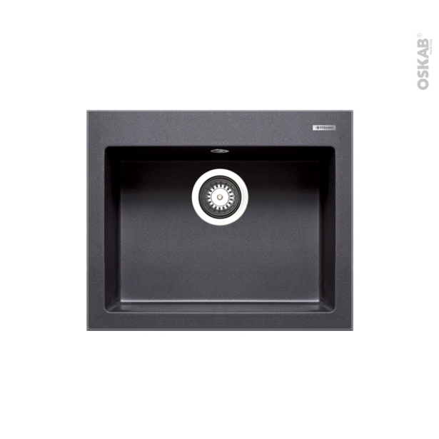 Evier de cuisine KIVI <br />Granit noir, 1 cuve carrée 52 x 43 cm, à encastrer 