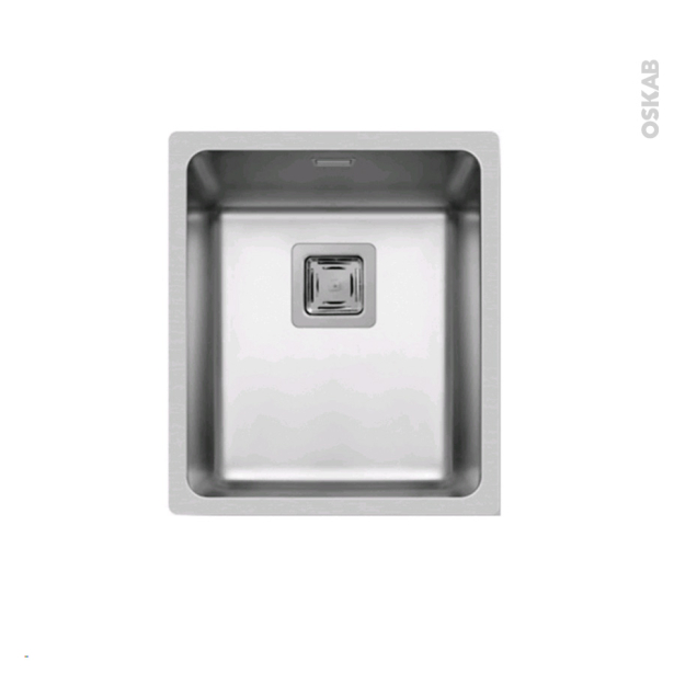 Evier de cuisine LAGO <br />Inox lisse, 1 cuve carré 38 x 44 cm, à encastrer affleurant 