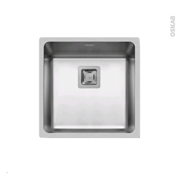 Evier de cuisine LAGO <br />Inox lisse, 1 cuve carré 44 x 44 cm, à encastrer affleurant 
