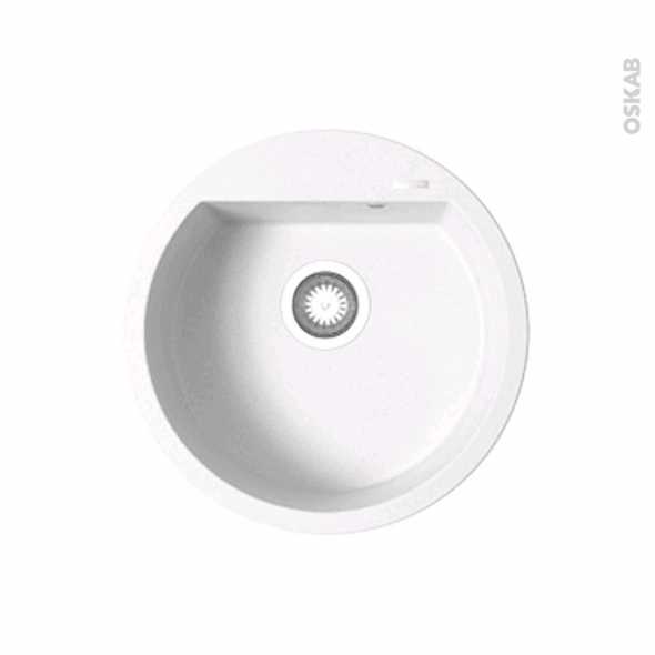 Evier de cuisine - LOKKA - Granit blanc - 1 cuve ronde D.51 cm - à encastrer