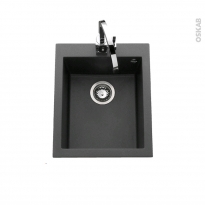 Evier de cuisine - GARDA - Granit noir - 1 cuve carré 41 x 50 cm - à encastrer