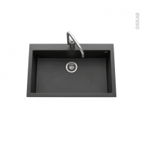 Evier de cuisine - GARDA - Granit noir - 1 cuve carré 79 x 50 cm - à encastrer