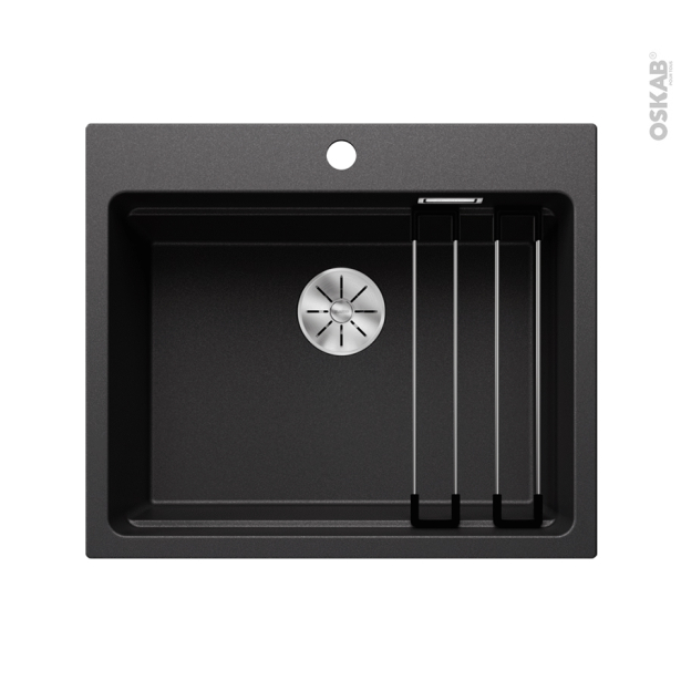 Evier de cuisine ETAGON 6 <br />Granit noir anthracite, 1  cuve carrée 60x51 cm, à encastrer, BLANCO 