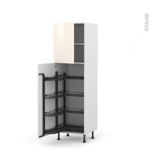 Colonne De Cuisine N 2127 Armoire De Rangement Keria Ivoire 8 Paniers Plateaux L60 X H195 X P58 Cm Oskab