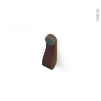 Poignée de meuble - de salle de bains N°84 - Cuir brun et étain - Hauteur 7 cm - HAKEO