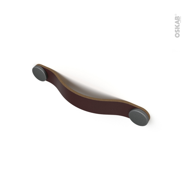 Poignée de meuble de cuisine N°83 <br />Cuir brun et étain, Entraxe 128 mm, SOKLEO 