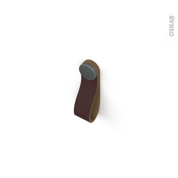Poignée de meuble de salle de bains N°84 <br />Cuir brun et étain, Hauteur 7 cm, HAKEO 