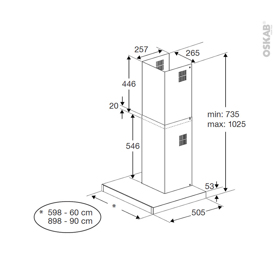 Hotte Box Cm Inox Noir Beko Bhcb Bbhs Oskab