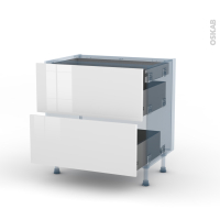 BORA Blanc - Kit Rénovation 18 - Meuble casserolier - 2 tiroirs - 1 tiroir anglaise - L80 x H70 x P60 cm