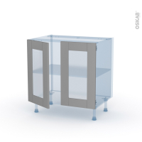 FILIPEN Gris - Kit Rénovation 18 - Meuble bas vitré cuisine - 2 portes - L80 x H70 x P60 cm