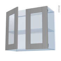 FILIPEN Gris - Kit Rénovation 18 - Meuble haut vitré cuisine - 2 portes - L80 x H70 x P37,5 cm