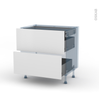 HELIA Blanc - Kit Rénovation 18 - Meuble casserolier - 2 tiroirs - 1 tiroir anglaise - L80 x H70 x P60 cm