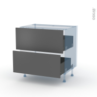 HELIA Gris - Kit Rénovation 18 - Meuble casserolier  - 2 tiroirs - L80 x H70 x P60 cm