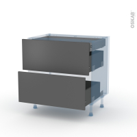 HELIA Gris - Kit Rénovation 18 - Meuble casserolier - 2 tiroirs - 1 tiroir anglaise - L80 x H70 x P60 cm