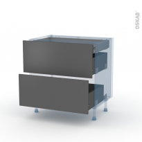 HELIA Gris - Kit Rénovation 18 - Meuble casserolier - 2 tiroirs - 1 tiroir anglaise - L80xH70xP60