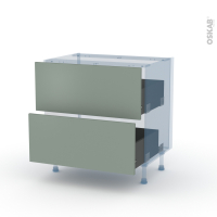 HELIA Vert - Kit Rénovation 18 - Meuble casserolier  - 2 tiroirs - L80xH70xP60