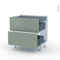 HELIA Vert - Kit Rénovation 18 - Meuble casserolier - 2 tiroirs - 1 tiroir anglaise - L80 x H70 x P60 cm